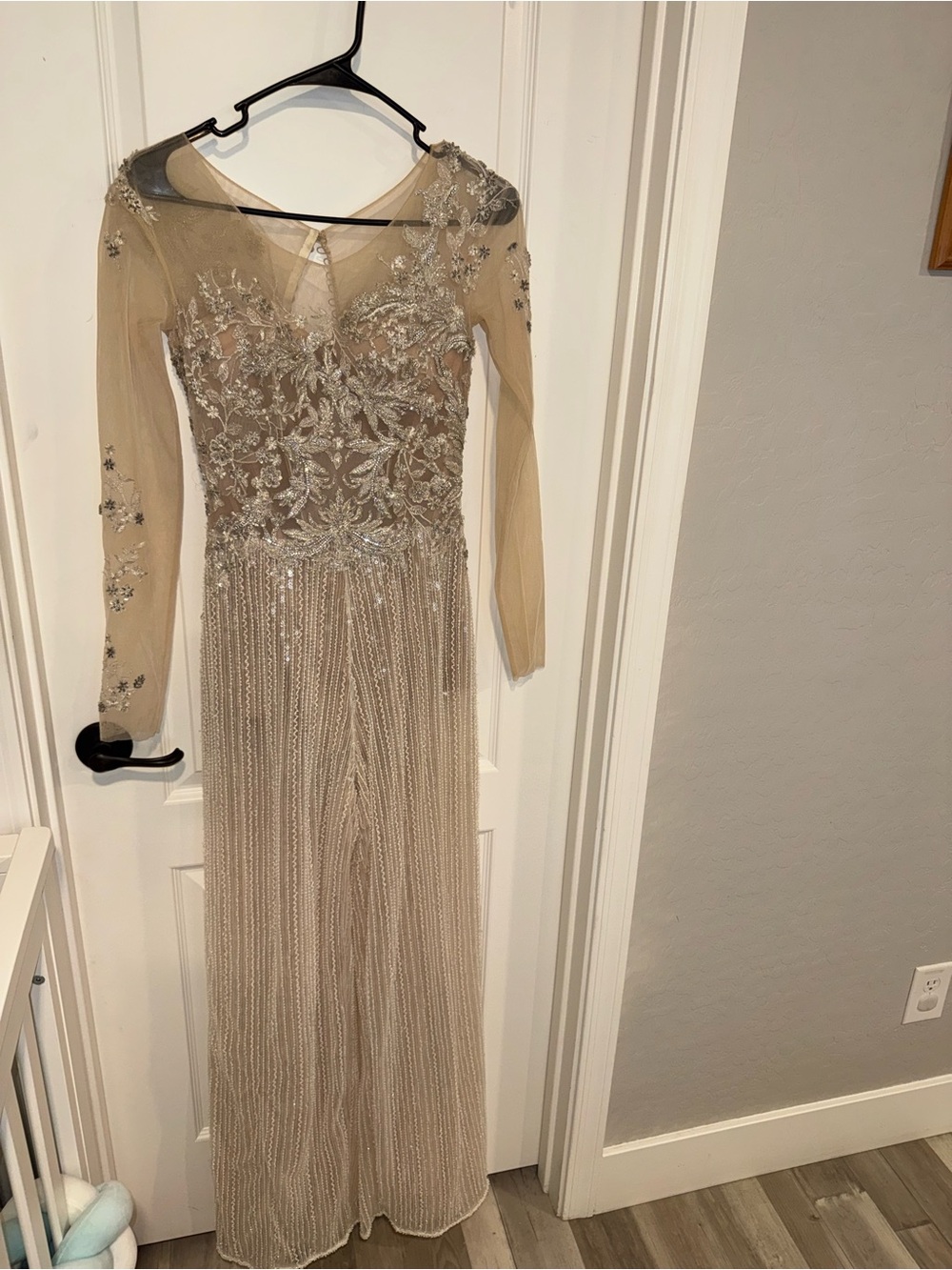 Hand Crafted champagne embellished long-sleeve jumpsuit